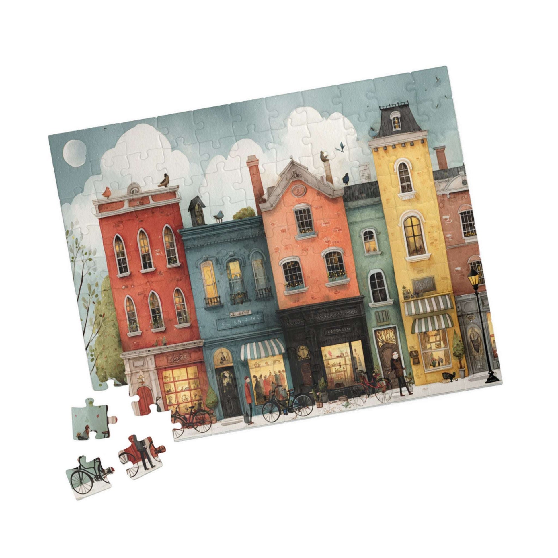 Colorful Townhouse Street Illustration Jigsaw Puzzle