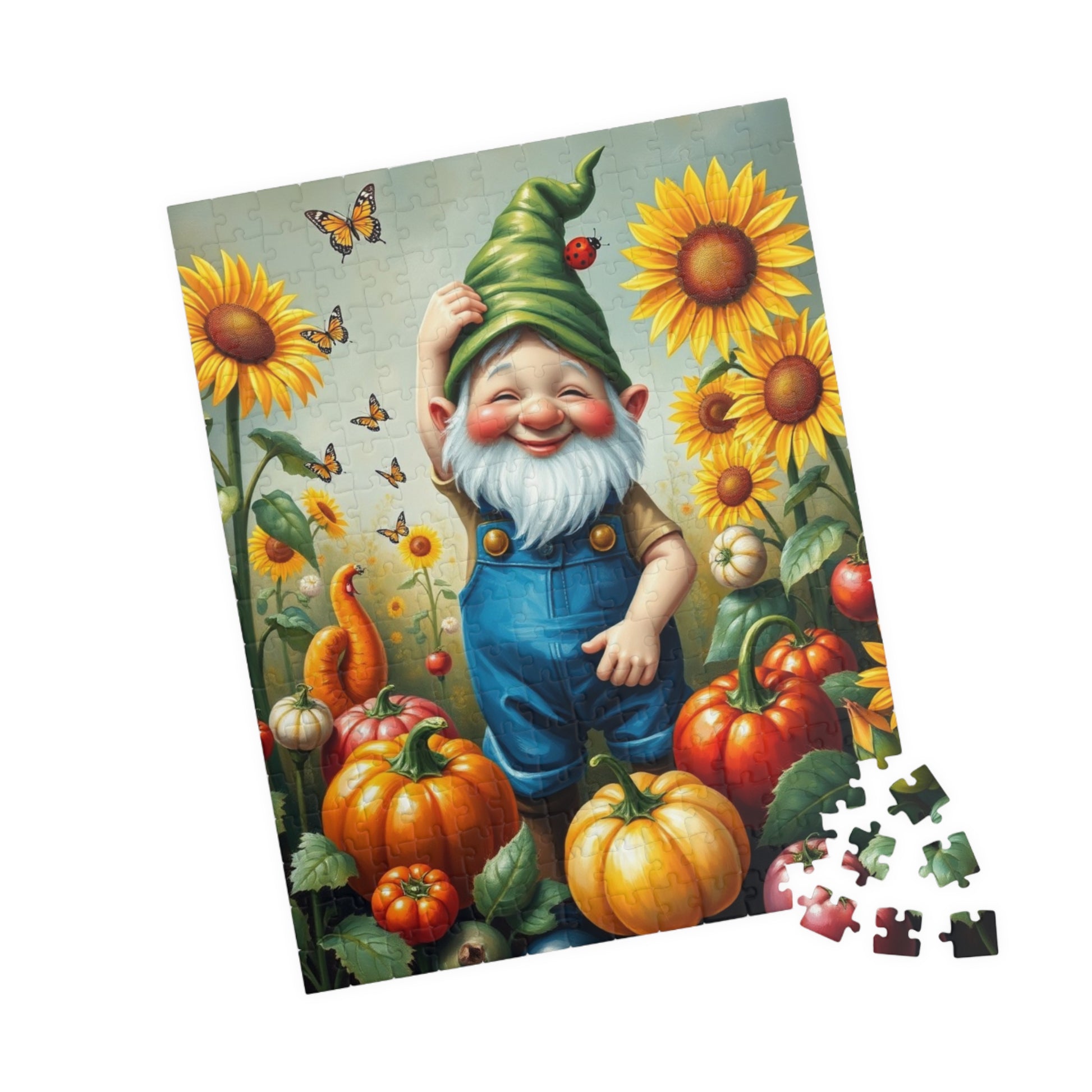 Whimsical Garden Gnome Puzzle, Vegetables Sunflowers and Butterflies, Colorful Farm and Nature Scene Jigsaw Game, Fantasy Puzzle Lover Gift Puzzle The Puzzle Chest