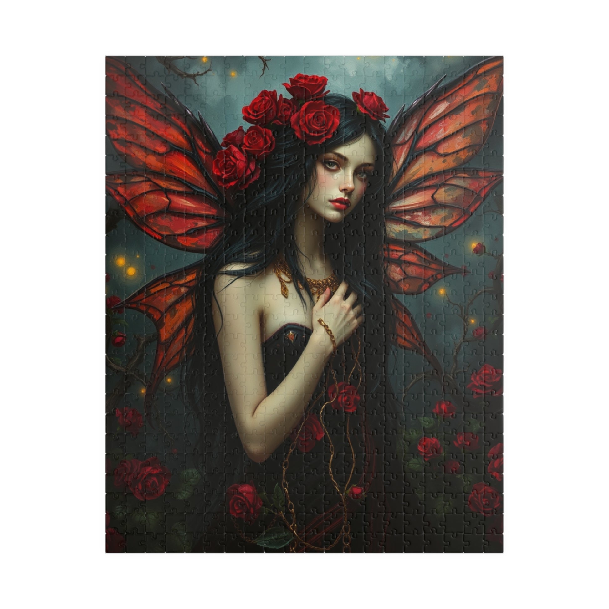 Midnight Rose Fairy Jigsaw Puzzle, Enchanting Mythical Creature, Gothic Art Gift for Fantasy Lover, Home Entertainment, Mindfulness Activity 520 pcs (Vertical) The Puzzle Chest