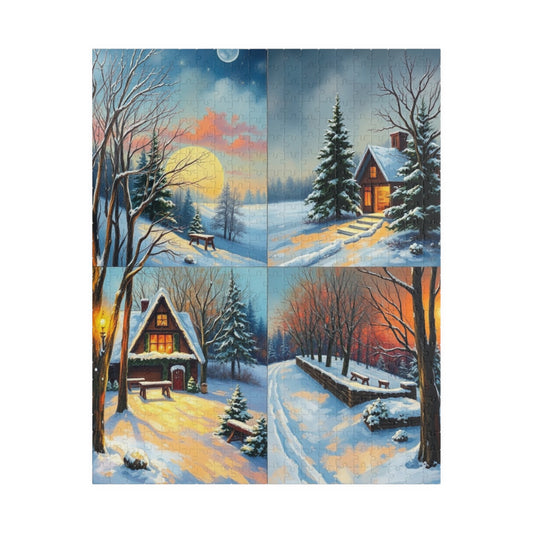 Puzzle, Winter Scene Jigsaw, Four-Quadrant Collage, 110-1014 pieces, Christmas Gift, Snowy Decor, Holiday Puzzle, Family Fun Activity, 520 pcs (Vertical) Puzzle The Puzzle Chest