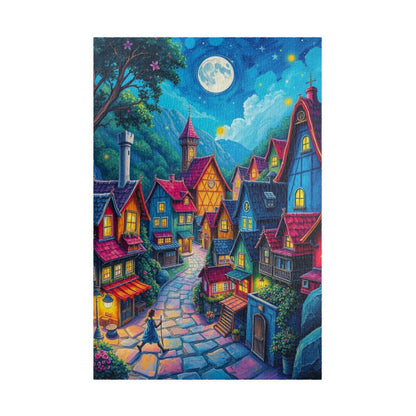 Vibrant Village Puzzle (110-1014 Piece), Cozy Moonlit Town Jigsaw Game for Adults, Family Activity, Gift for Puzzle Lovers, Mindfulness 1014 pcs (Vertical) The Puzzle Chest