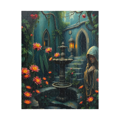 Gothic Garden Puzzle, Mysterious Bioluminescent Flowers & Stone Statues, 520-Piece Jigsaw, Dark Fantasy Art, Mystery Garden Puzzle, Fantasy 252 pcs (Vertical) Puzzle The Puzzle Chest