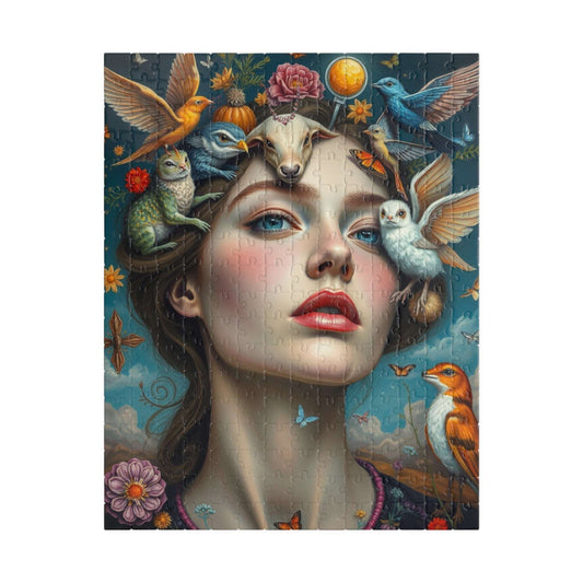 Surreal Self Portrait Jigsaw Puzzle, 110/252/520/1014 Piece, Frida Kahlo Inspired, Dreamlike Animals & Nature, Gift for Art Lovers, Mindful 252 pcs (Vertical) Puzzle The Puzzle Chest