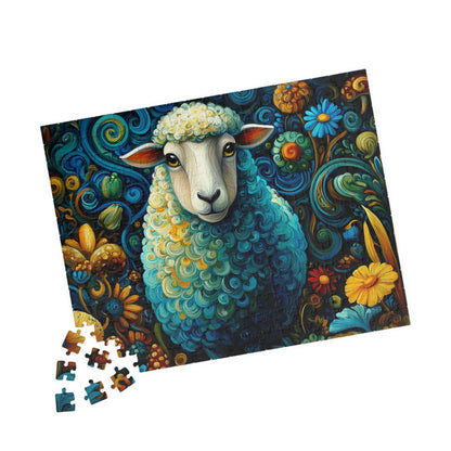 Colorful Sheepscape Puzzle 110/252/500 Piece Jigsaw | Whimsical Floral Sheep Art 252 pcs (Horizontal) Puzzle The Puzzle Chest
