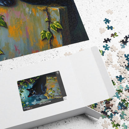 Gothic Puzzle, Black Cat Rests on Moss-Covered Tombstone, Eerie Atmosphere, Halloween Jigsaw Game, Spooky Home Decor, Creepy Cat Lover Gift Puzzle The Puzzle Chest
