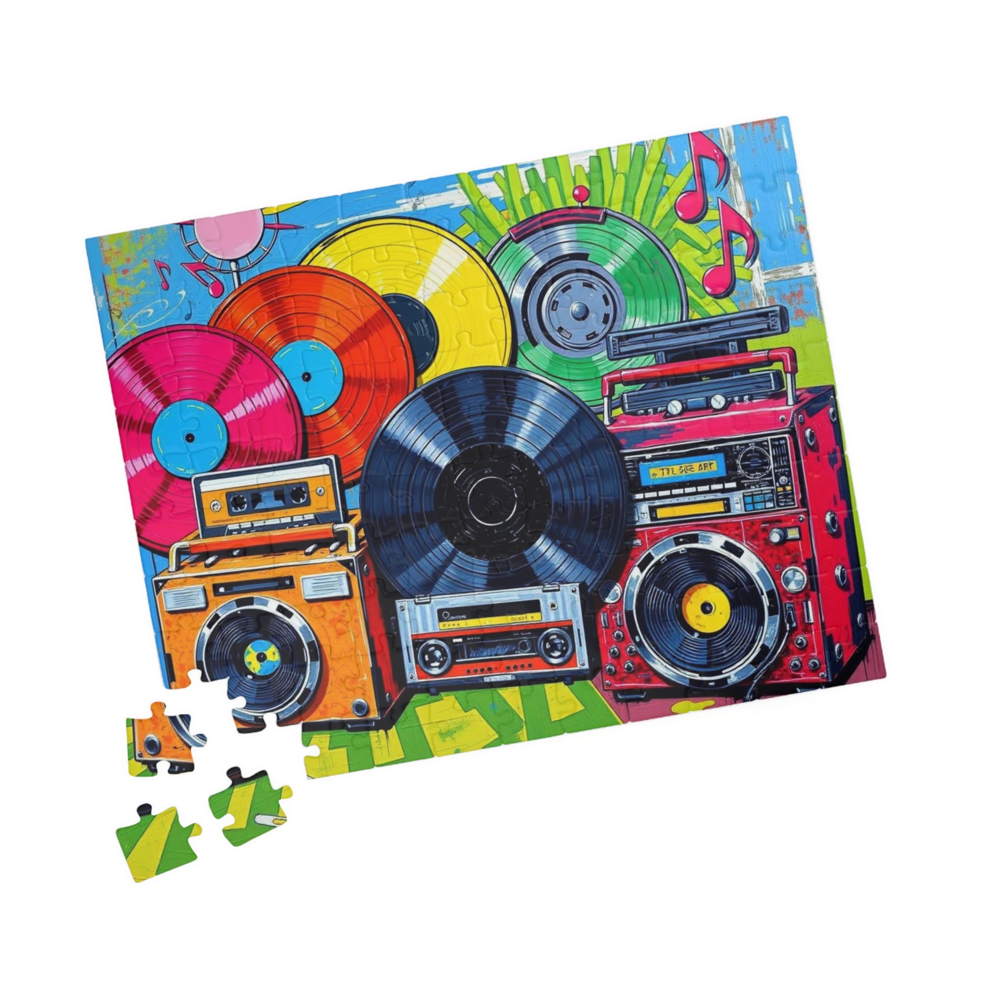 Retro Music Puzzle - Nostalgic Vinyls and Boomboxes Pop Art Jigsaw Game - Fun Family Activity, Gift for Music Lovers, Game Night Puzzle The Puzzle Chest