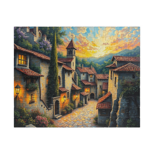 Charming Old-World Village Puzzle, Quaint European Medieval Town Jigsaw Game Mosaic Design, Family Game Night Bonding Activity, Mindful Gift 110 pcs (Horizontal) The Puzzle Chest