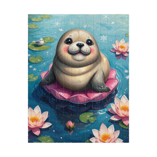 Cute Seal Jigsaw Puzzle with Lilies, Family Fun Activity, Home Entertainment, Gift for Animal Lover 252 pcs (Vertical) Puzzle The Puzzle Chest