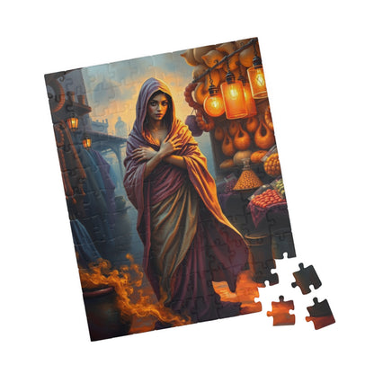 Enchanted Genie Puzzle, Market at Dusk Scene Mythical Jigsaw Game, 110 252 520 1014 Piece, Challenging Fantasy Art, Relaxing Mindful Gift