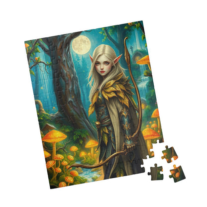Elf Warrior Enchanted Forest Puzzle, Mystical Scene Glowing Mushrooms Moonlit Waterfalls, Fantasy Art Lover, Best Gift for Puzzle Enthusiast Puzzle The Puzzle Chest