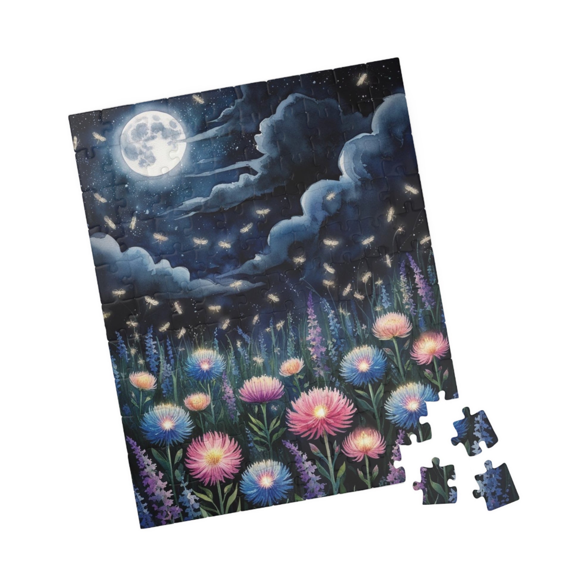 Glowing Wildflowers Jigsaw Puzzle - Starry Night Scene, Moonlit Fireflies, Hobby Fun, Family Game Night, Friend Gift for Puzzle Lover Puzzle The Puzzle Chest