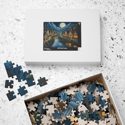 Nordic Night Village Puzzle, Serene Moonlit River Landscape, Cozy Scandinavian River Town Jigsaw Game, Mindfulness Gift for Puzzle Lover The Puzzle Chest
