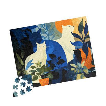 Cats and Plants Collage Jigsaw Puzzle, Animal Theme Abstract Cat Art Puzzle Inspired by Matisse 252 pcs (Horizontal) Puzzle The Puzzle Chest
