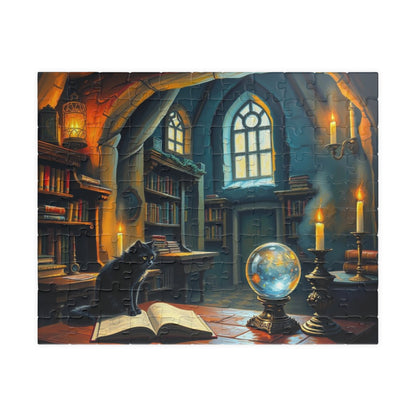 Mystical Library Puzzle, Enchanting Artwork Jigsaw, Cozy Game Night Activity, Cat Lovers Gift 110 pcs (Horizontal) Puzzle The Puzzle Chest