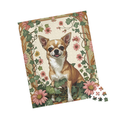 Chihuahua Floral Jigsaw Puzzle, William Morris-inspired 110-1014 Pieces, Fun Playful Intricate Pet Themed Game for Leisure Activity, Hobby