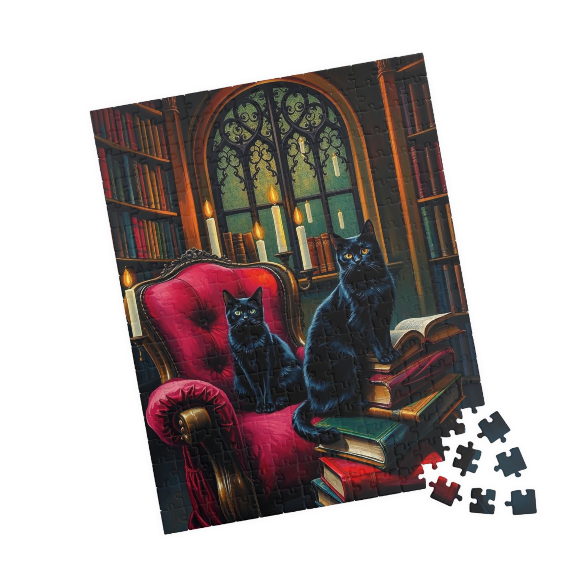 Black Cat Bookshelf Gothic Puzzle, Cozy Kittens in Library Study Room, Family Activity or Solo Fun, Pet Themed Puzzle, Animal Lover Gift Puzzle The Puzzle Chest