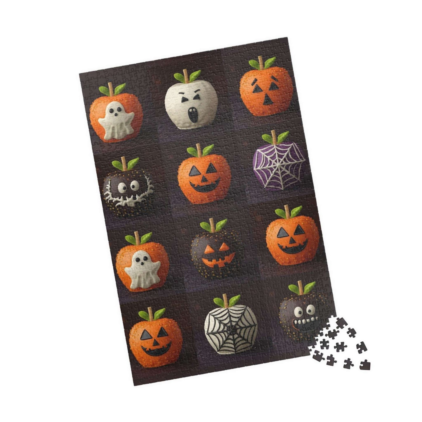 Halloween Candy Apple Jigsaw Puzzle – Grid of Decorative Candied Apples with Spooky Fun Designs 1014 pcs (Vertical) Puzzle The Puzzle Chest