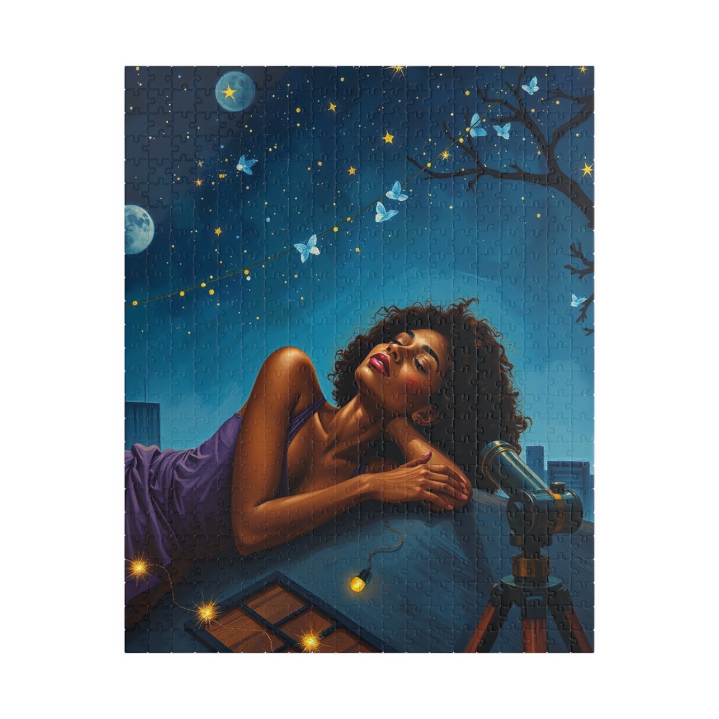 African American Woman Jigsaw Puzzle, Starry Night Scene, Black Art, Black Girl Puzzle, Perfect Gift for Black People, Family or Solo Fun 520 pcs (Vertical) Puzzle The Puzzle Chest