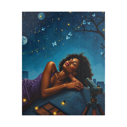 African American Woman Jigsaw Puzzle, Starry Night Scene, Black Art, Black Girl Puzzle, Perfect Gift for Black People, Family or Solo Fun 520 pcs (Vertical) Puzzle The Puzzle Chest