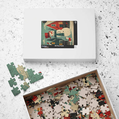 Retro Holiday Cheer Puzzle - Snowman and Dog, Winter Vintage Style Illustration, Ideal for Holiday Activity, Family Game, Festive Gifts Puzzle The Puzzle Chest