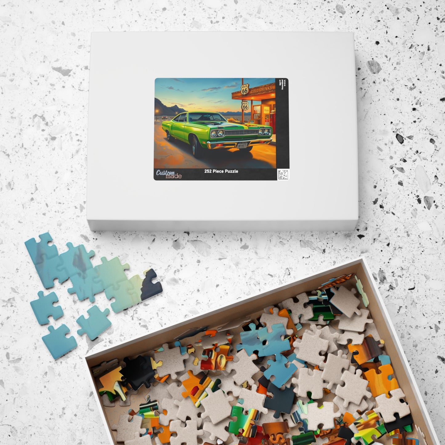 Vintage Route 66 Car Jigsaw Puzzle, Lime Green 1969 Plymouth Road Runner Nostalgic Gift for Car Lovers, Family Fun, Automobile Enthusiasts Puzzle The Puzzle Chest