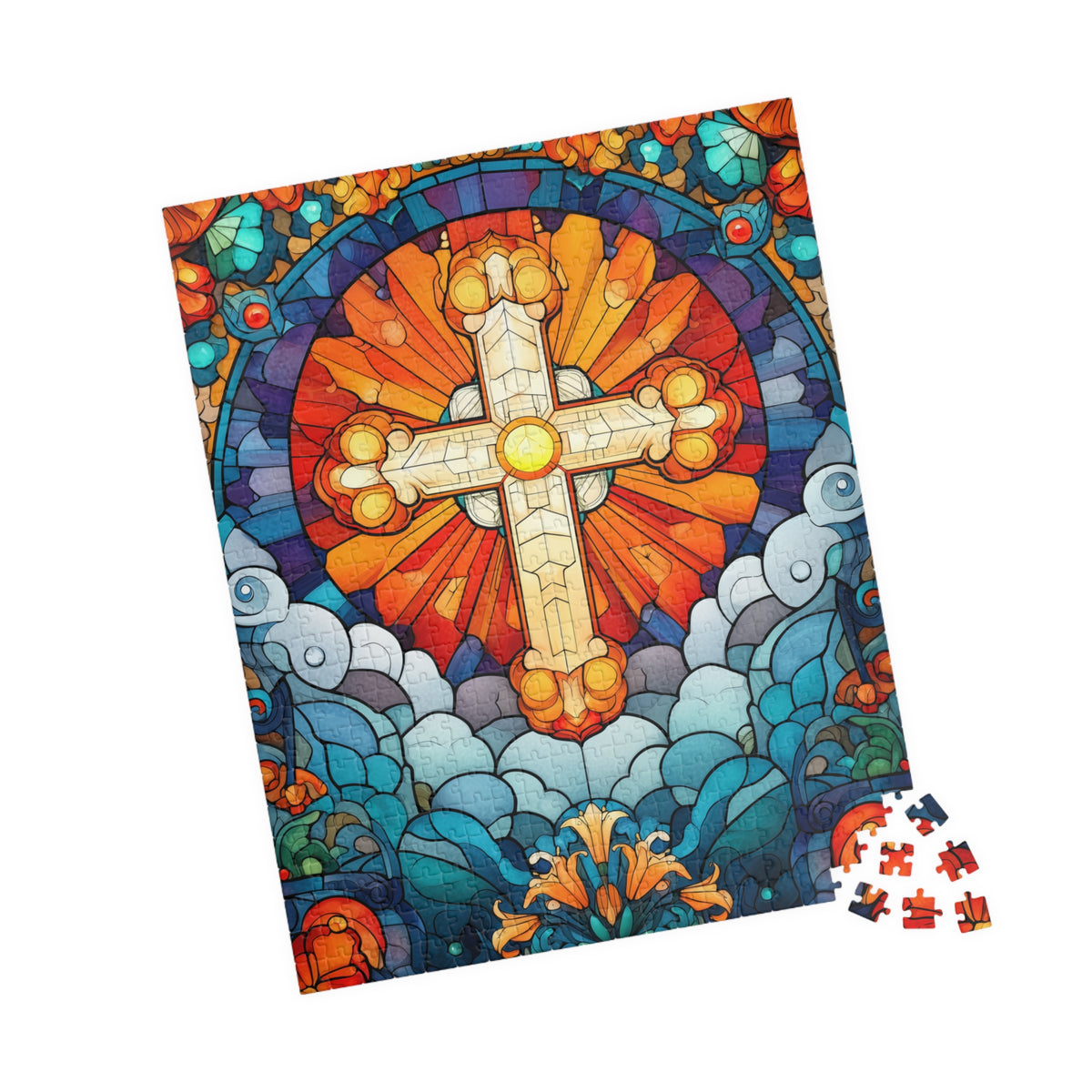 Stained Glass Style Cross Puzzle | Religious Jigsaw Puzzle, 110-1014 Piece Options 520 pcs (Vertical) Puzzle The Puzzle Chest