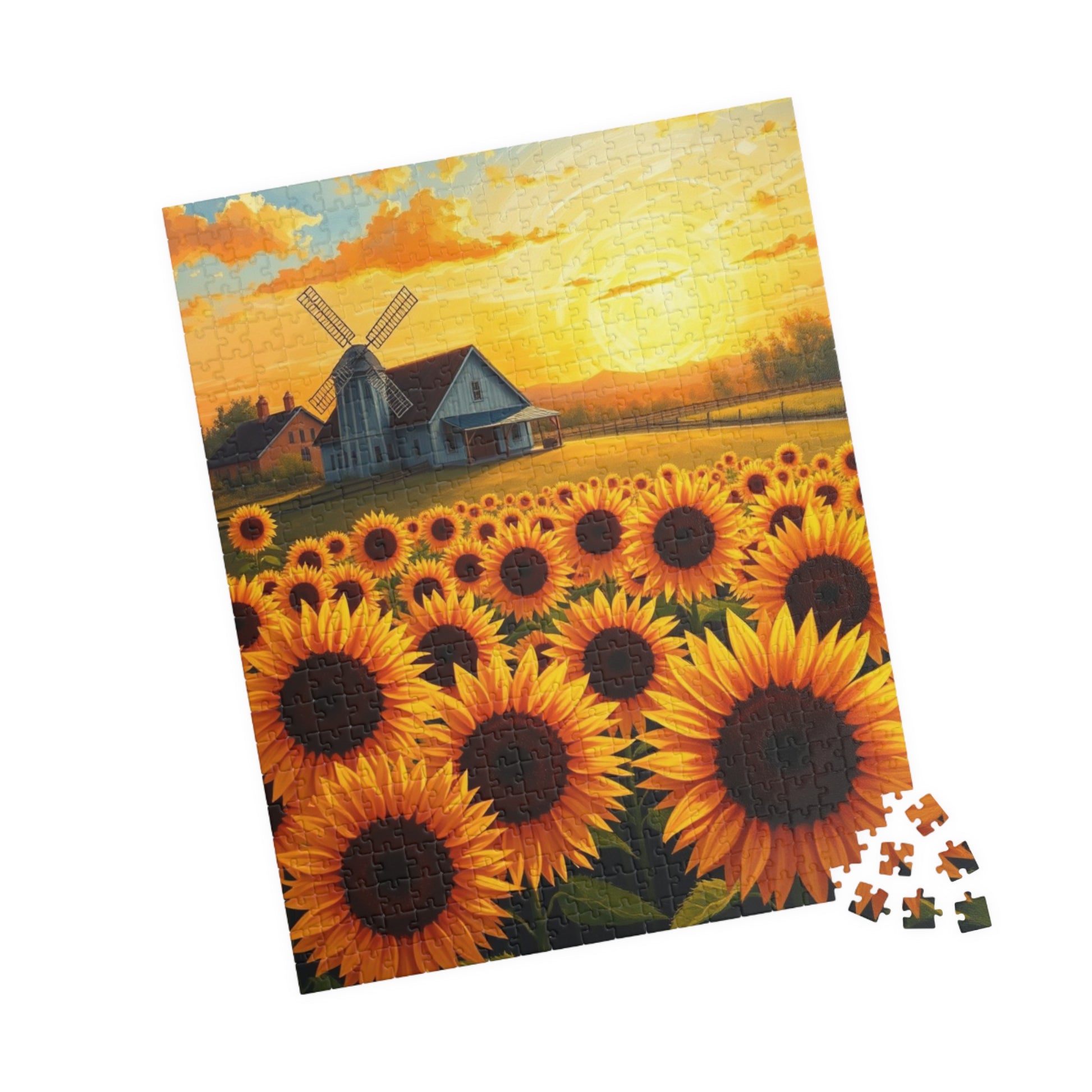 Jigsaw Puzzle, Sunflowers Landscape 110-1014 Piece - Farmhouse Windmill Sunrise, Brain Teaser Game, Family Activity, Home Decor, Gift Idea, Puzzle The Puzzle Chest