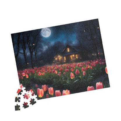 Moonlit Tulip Field Puzzle - Cozy Nighttime Landscape Puzzle, Nostalgic Vibe, Perfect Gift for Puzzle Lover, Fun Family Activity, Relaxation Puzzle The Puzzle Chest