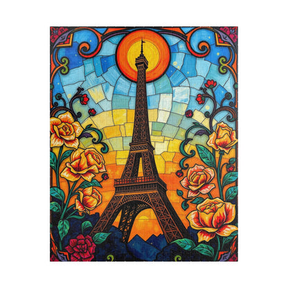 Eiffel Tower Sunset Jigsaw Puzzle, Floral Stained Glass Style, Famous Landmark, Parisian Landscape Art, Relaxing Adult Hobby, Giftable Game 520 pcs (Vertical) Puzzle The Puzzle Chest