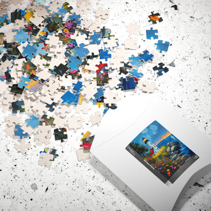 Seabreeze Beacon Jigsaw Puzzle - Coastal Lighthouse, Wildflowers and Sailboats, Family Activity Brain Teaser, Gift for Puzzle Lovers Puzzle The Puzzle Chest