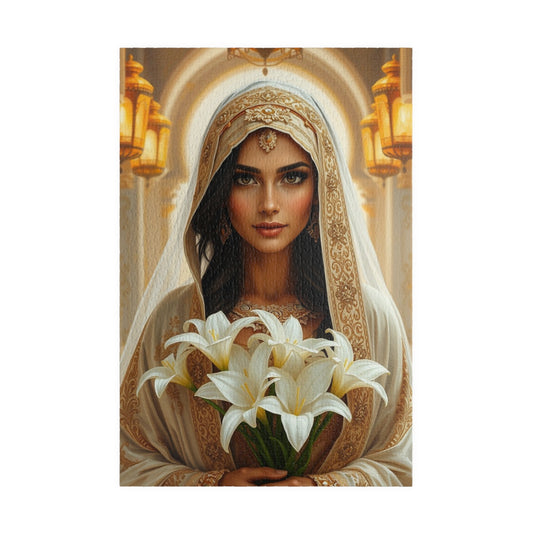Middle Eastern Bride Puzzle with Gold Ivory Kaftan and Lanterns, Family Friendly Wedding Jigsaw Game, Mindful Activity, Puzzle Lover Gift 1014 pcs (Vertical) Puzzle The Puzzle Chest