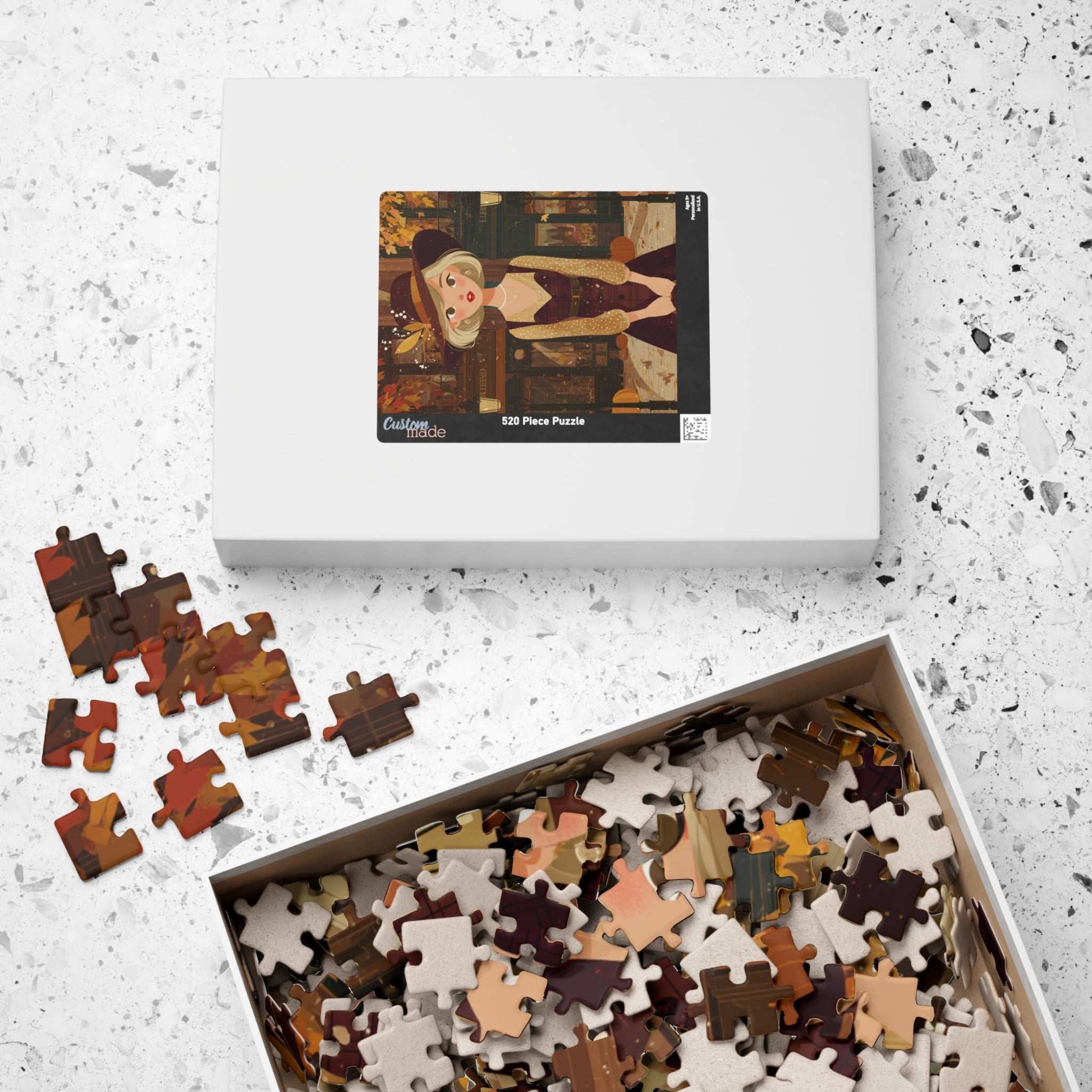 1920s Autumn Cowgirl Jigsaw Puzzle - Flapper Era, Fall Themed Retro Cartoon-Style Illustration Puzzle The Puzzle Chest