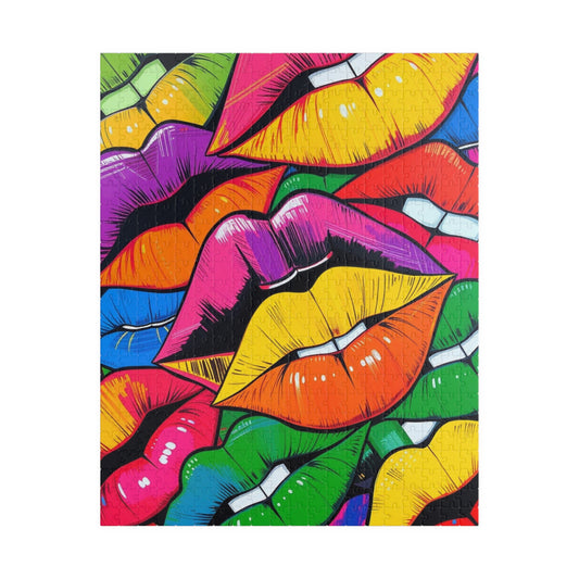 Colorful Lips Collage Puzzle, Electric Vivid Colors, Bold Artwork, Chaotic Design, Lip Art Jigsaw, Mind Games, Artistic Challenge, Vibrant 520 pcs (Vertical) Puzzle The Puzzle Chest