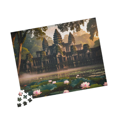 Mystical Angkor Wat Temple Jigsaw Puzzle with Lotus Flowers, Asian Ancient Temple Family Game, History Enthusiast Puzzle Lover Gift Puzzle The Puzzle Chest