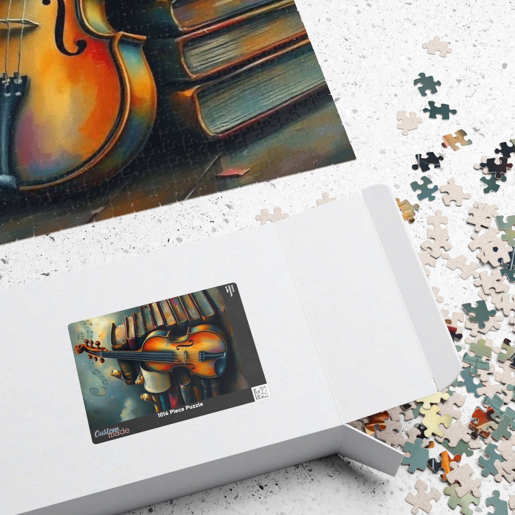 Violin and Storybooks Jigsaw Puzzle with Birds and Music Notes - Gift for Musician, Book Lover, or Teacher, Musical Instrument Puzzle