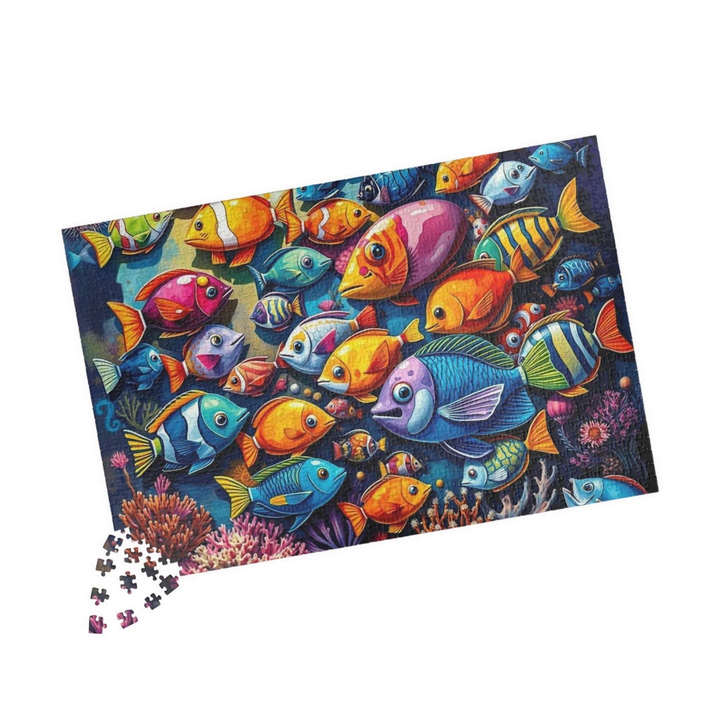 Aquatic Kaleidoscope Jigsaw Puzzle, Ocean Fish Puzzle Collage Gift for Animal Lover, Aquatic Art Sea Life Game Ideal for Fun Indoor Activity Puzzle The Puzzle Chest