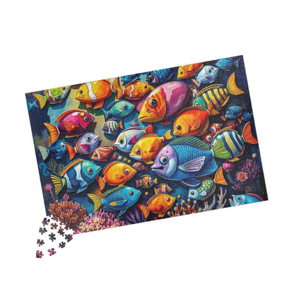 Aquatic Kaleidoscope Jigsaw Puzzle, Ocean Fish Puzzle Collage Gift for Animal Lover, Aquatic Art Sea Life Game Ideal for Fun Indoor Activity Puzzle The Puzzle Chest