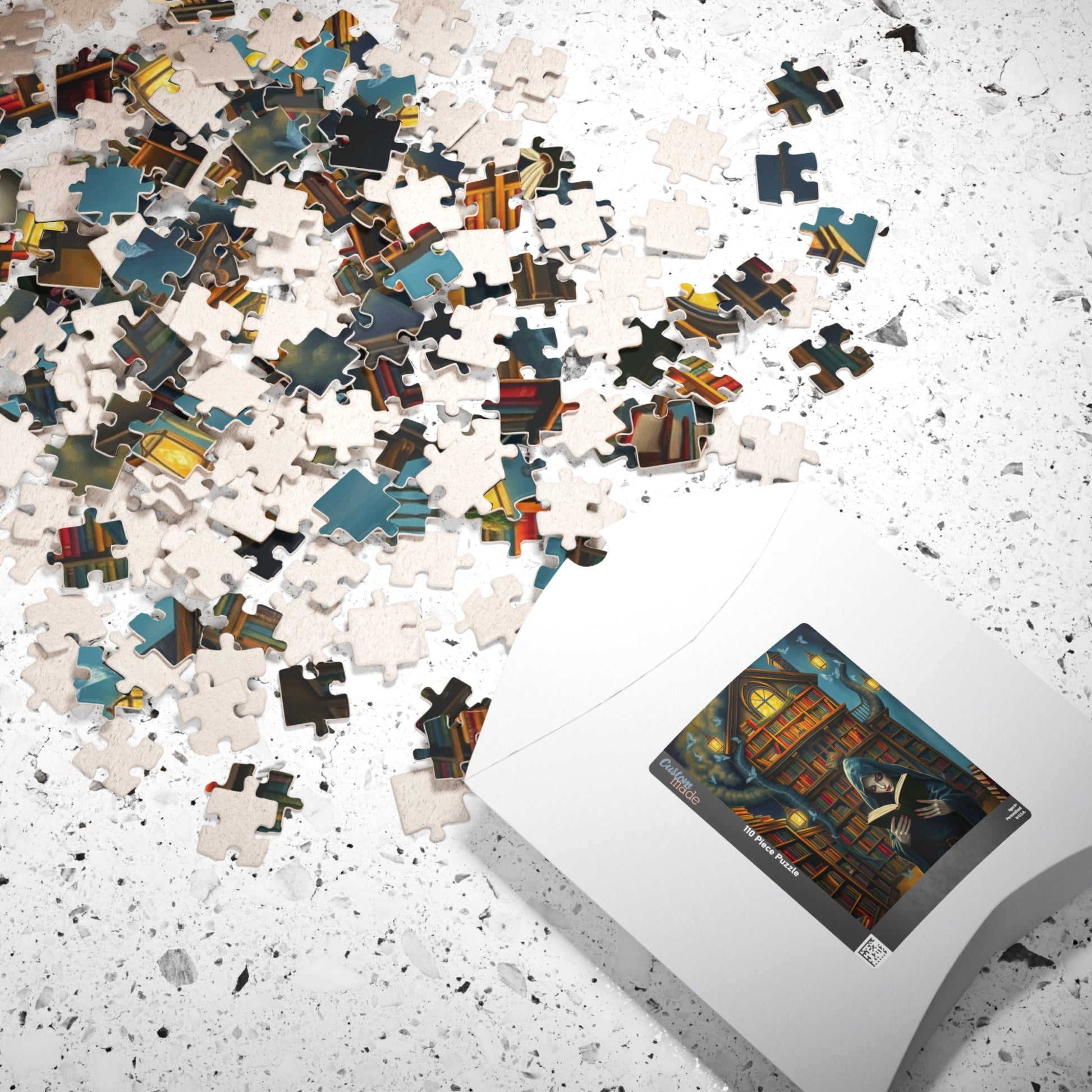 Gothic Bookstore Jigsaw Puzzle, Cloaked Figure Pale Skin Intense Eyes, Dark Fantasy Whimsical, Challenging Adult Tabletop Game, Giftable Puzzle The Puzzle Chest