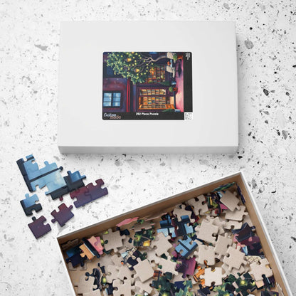 Fairy Light Bookstore Jigsaw Puzzle with Outdoor Reading Nook Perfect for Book Lovers Puzzle The Puzzle Chest