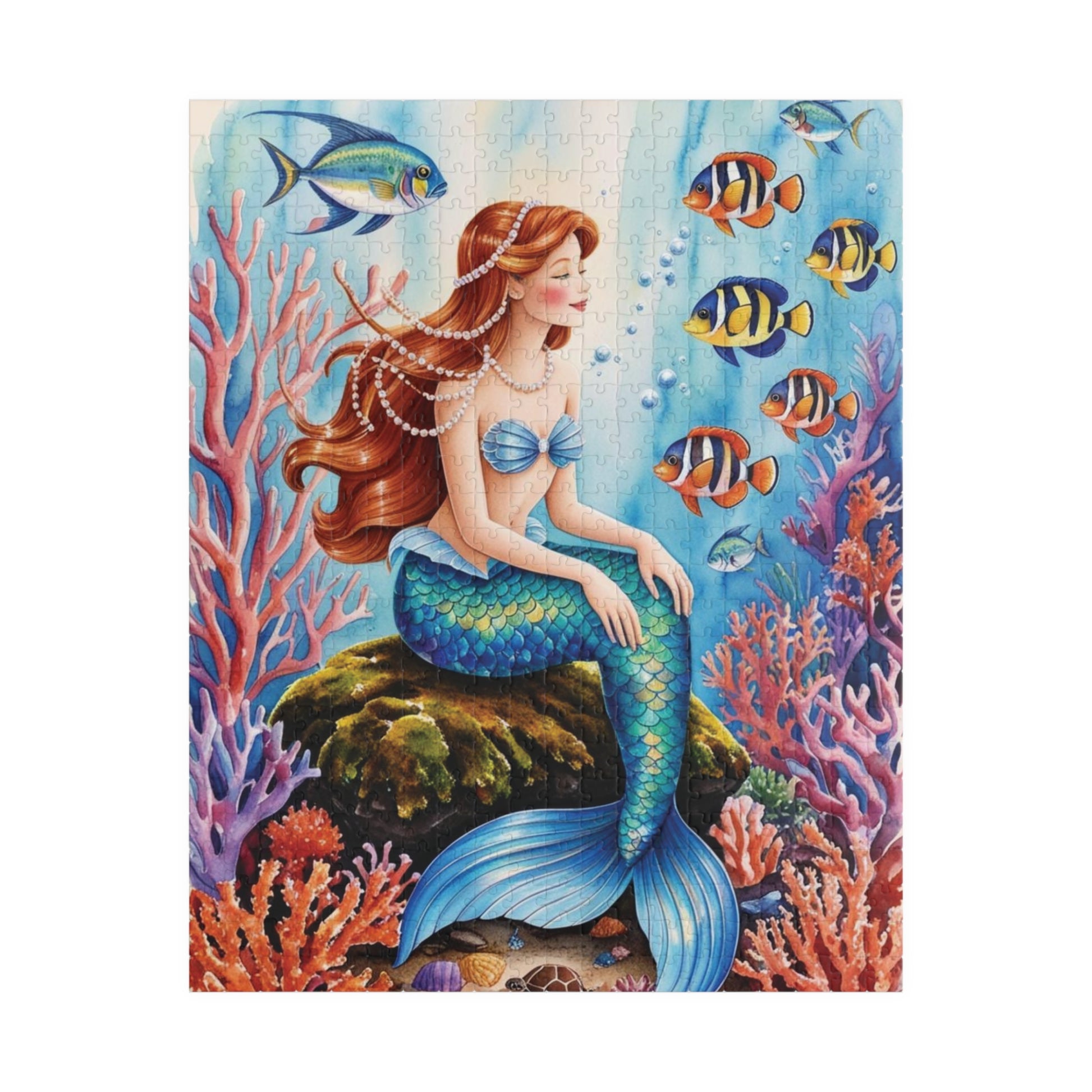Mythical Creature Puzzle, Mermaid Sitting on Rock Jigsaw Game, Underwater Coral Reef Ocean Theme, Challenging Fun Family Activity Game Night 520 pcs (Vertical) Puzzle The Puzzle Chest