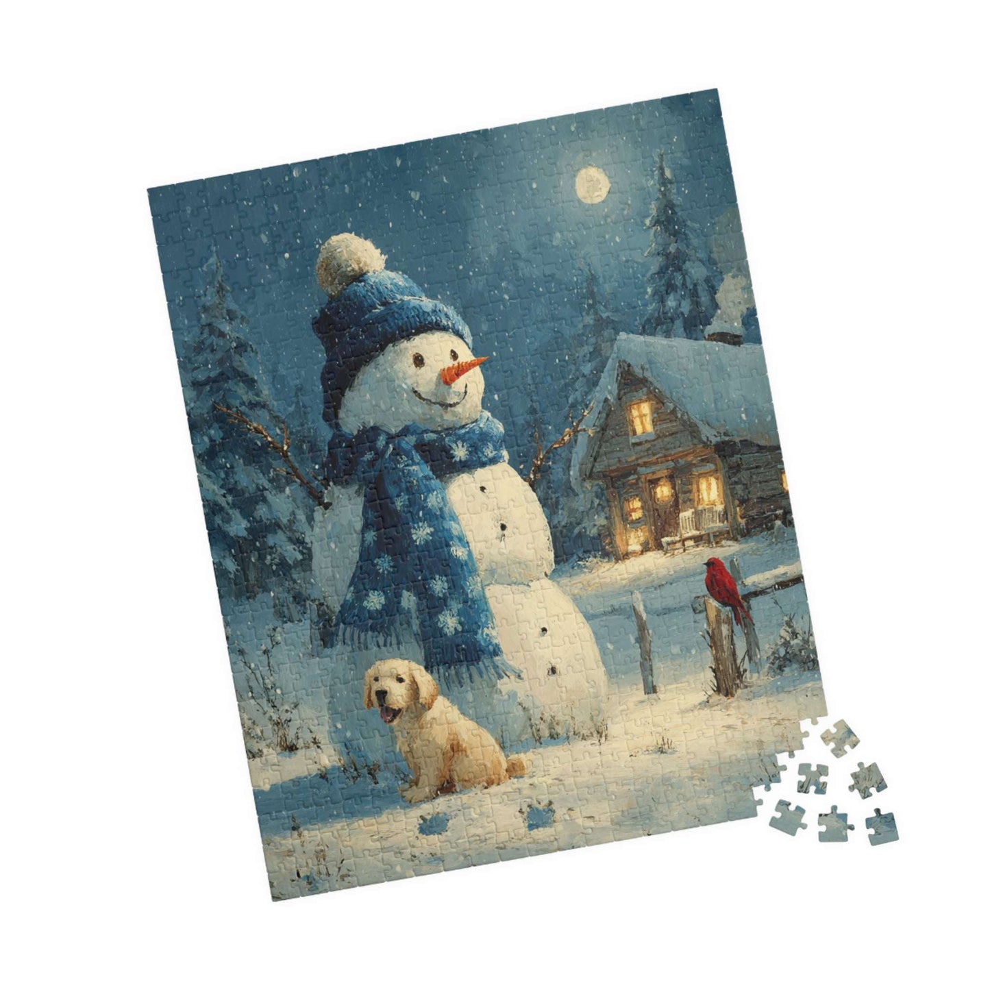 Frosty Fun With Friends - Cozy Winter Puzzle, Snowman Puppy and Bird Jigsaw , Ideal for Family Night or Solo Fun, Senior Brain Teaser, Gifts 520 pcs (Vertical) Puzzle The Puzzle Chest