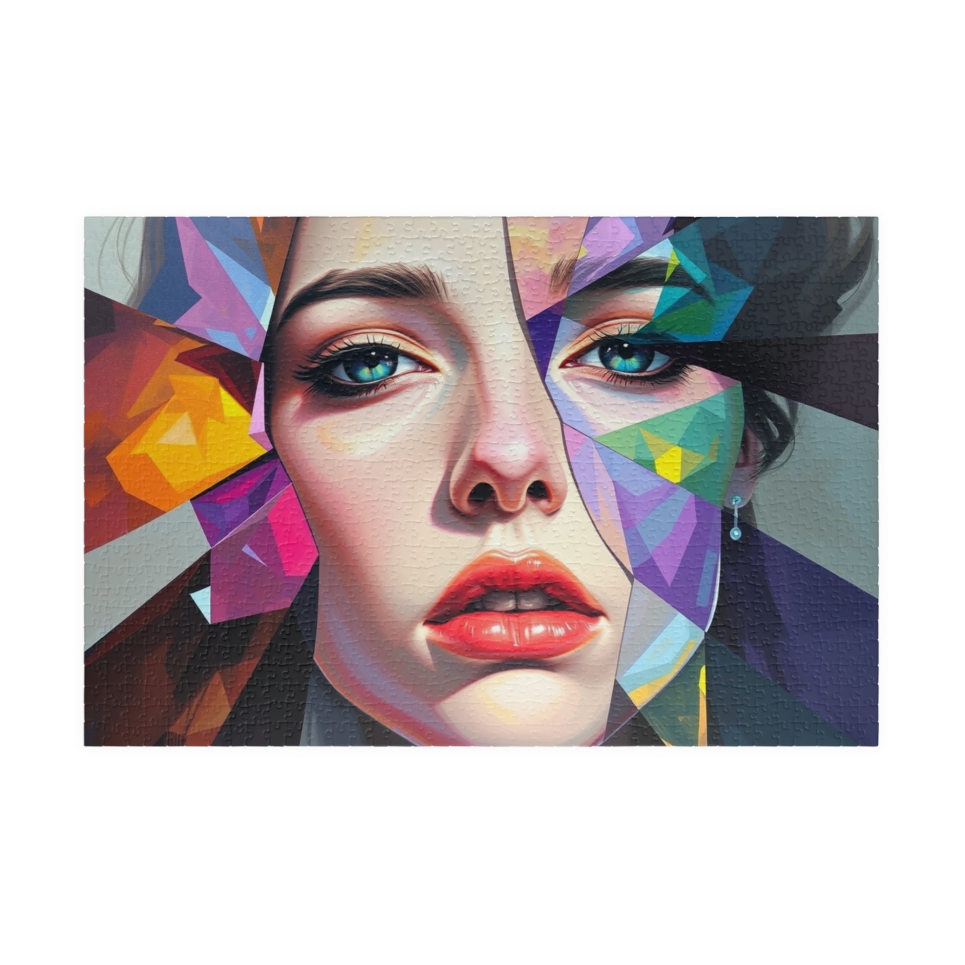 Fragmented Face Abstract Puzzle (110, 252, 520, 1014-Piece), Face Divided into Colorful Prisms, Unique Puzzle Gift for Art Lover, Collector 1014 pcs (Horizontal) Puzzle The Puzzle Chest