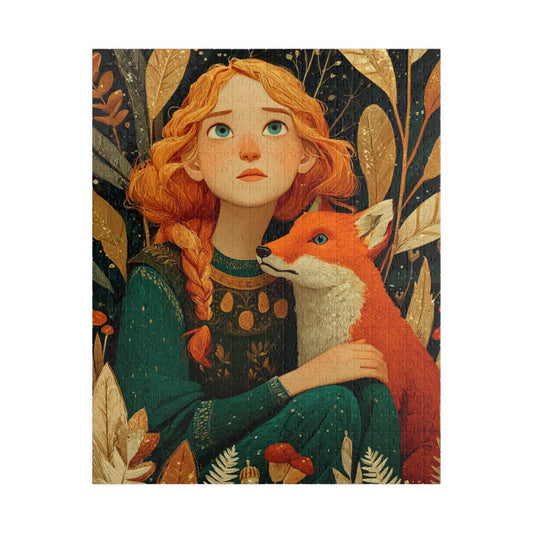 Autumn Forest Glade Jigsaw Puzzle - Auburn-Haired Girl and Playful Fox, Whimsical Art Game for Family or Solo Fun, Gifts, Brain Teaser Puzzle The Puzzle Chest