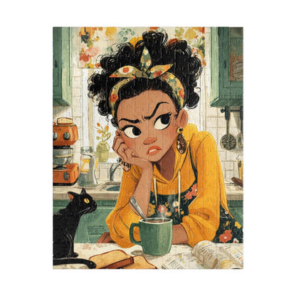 Funny Kitchen Cartoon Puzzle - Watercolor Scene of Girl Making Coffee, Character Game for Adults Puzzle The Puzzle Chest