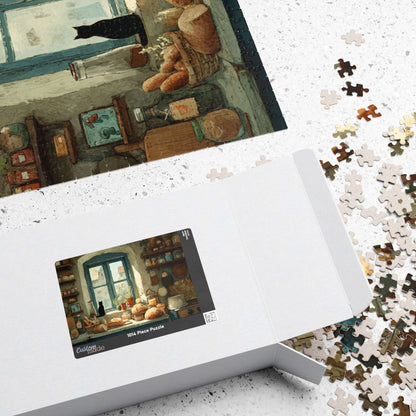 Cozy Kitchen Scene Cat on Windowsill Puzzle - Animal Themed Brain Teaser