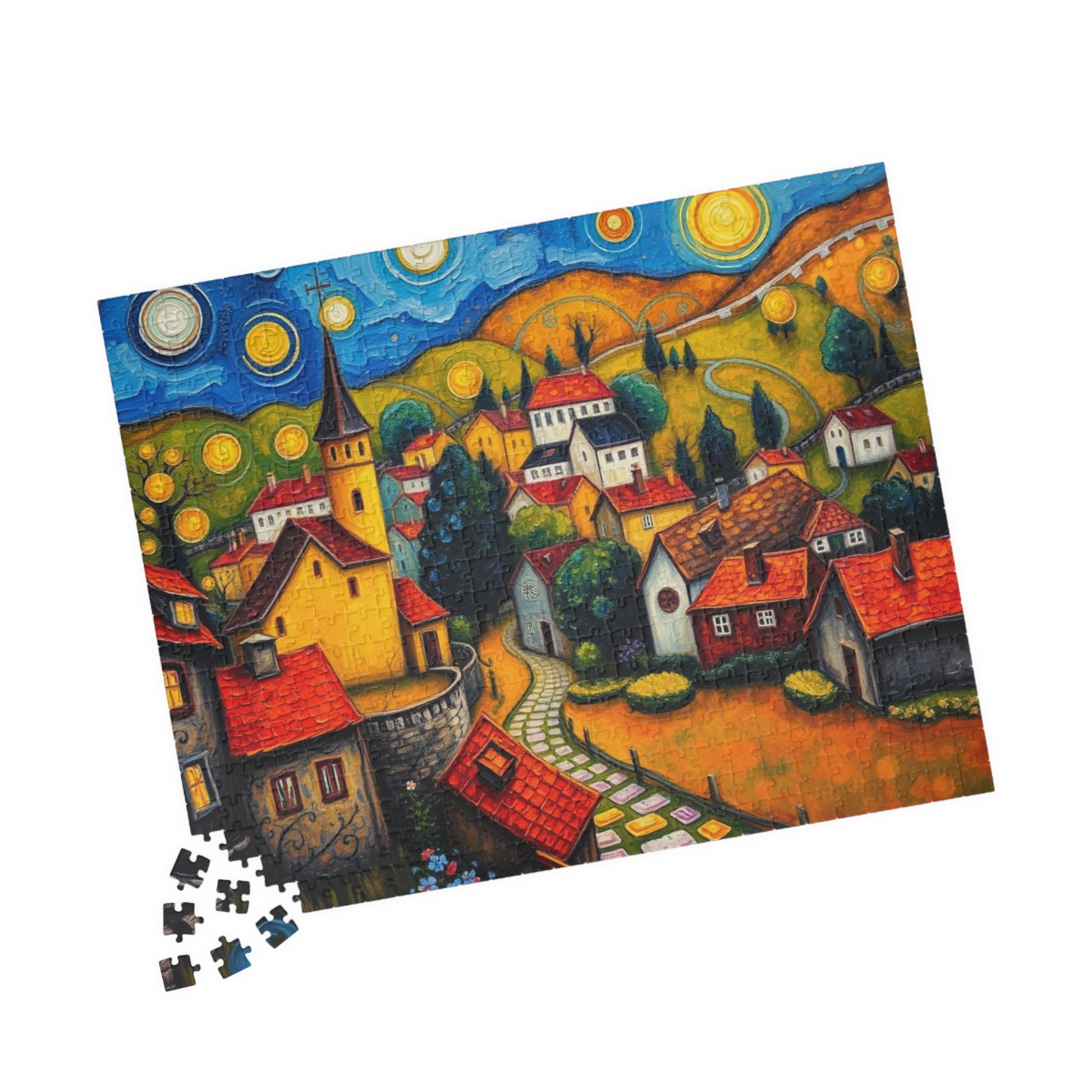 Scenic Village Landscape Jigsaw Puzzle, Holiday or Birthday Gift, Mindful Family Fun Brain Teaser The Puzzle Chest