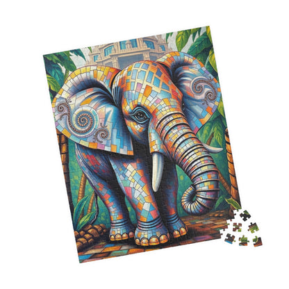 Majestic Mosaic Elephant Jigsaw Puzzle, Unique Mosaic Tile Artwork in a Jungle Setting, Challenging Animal Puzzle for Adults, Unique Gift Puzzle The Puzzle Chest