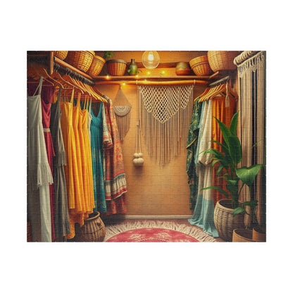 Boho Chic Closet Jigsaw Puzzle, Rustic Fashion Wardrobe with Dresses Plants and Accessories Game, Dreamy Womans Boutique, Puzzle Lover Gift
