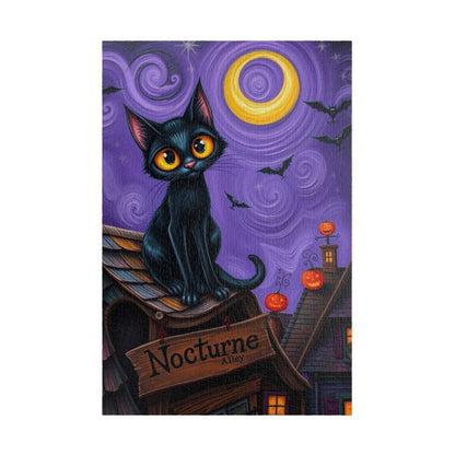 Crooked Rooftop Cat Jigsaw Puzzle, Halloween Black Cat 110, 252, 520, 1014-Piece, Spooky Moon Design, Game Night Activity, Family Fun
