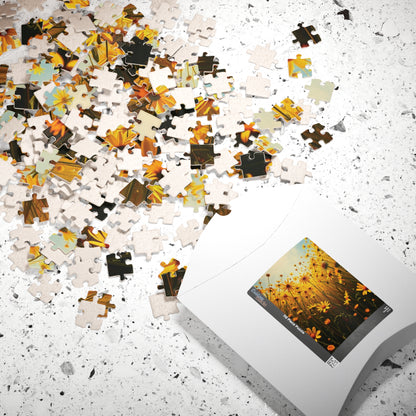 Golden Wildflower Field Puzzle, Bright Floral Flower Landscape Jigsaw Game, Mindful Challenge, Nature Themed Puzzle Lover Gift, Family Fun Puzzle The Puzzle Chest